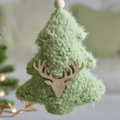 Decorazione natalizia sospesa in legno (H15 cm) Albero ecopelliccia Verde menta