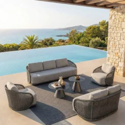 Outlet Divano da giardino effetto rattan e alluminio Riviera Grigio Tavolini Da Giardino, Divani