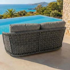 Divano da giardino effetto rattan e alluminio 2 posti Riviera Grigio Tavolini Da Giardino, Divani