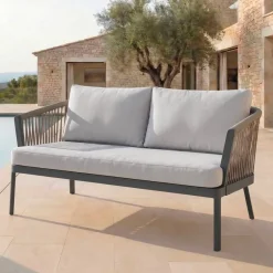 Discount Divano da giardino in alluminio 2 posti Amalfi Grigio antracite e grigio chiaro Tavolini Da Giardino, Divani
