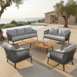 Discount Divano da giardino in alluminio 2 posti Amalfi Grigio antracite e grigio chiaro Tavolini Da Giardino, Divani