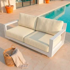 Outlet Divano da giardino in alluminio 2 posti Elba Bianco e beige Tavolini Da Giardino, Divani