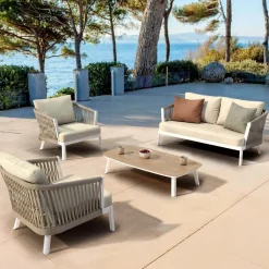 New Divano da giardino in alluminio 2 posti Amalfi Bianco e beige Tavolini Da Giardino, Divani