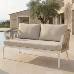 New Divano da giardino in alluminio 2 posti Amalfi Bianco e beige Tavolini Da Giardino, Divani