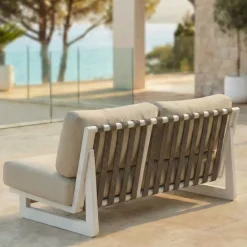 Sale Divano da giardino in alluminio 2 posti Long Beach Bianco cenere e beige Tavolini Da Giardino, Divani