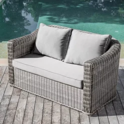 Hot Divano da giardino in resina intrecciata 2 posti Calvi Grigio chiaro Tavolini Da Giardino, Divani