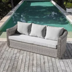Divano da giardino in resina intrecciata Calvi Grigio chiaro Tavolini Da Giardino, Divani