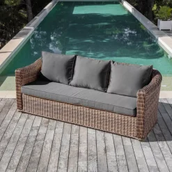 Clearance Divano da giardino in resina intrecciata Calvi Seppia e grigio scuro Tavolini Da Giardino, Divani