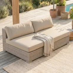 Discount Divano da giardino in resina intrecciata Palma Grigio e beige Tavolini Da Giardino, Divani