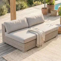 Clearance Divano da giardino in resina intrecciata Palma Grigio e tortora Tavolini Da Giardino, Divani