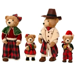 Famiglia di orsi decorativi (H80 cm) Natale d'antan a quadretti Rossi