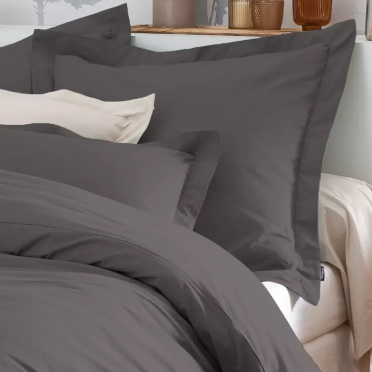 Clearance Federa cuscino a rullo percalle di cotone (L185 cm) Cali Grigio Federe Cuscino Letto