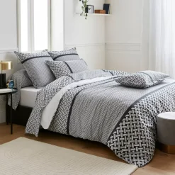 Discount Federa cuscino letto quadrata in percalle di cotone (65 x 65 cm) Riviera Grigia Federe Cuscino Letto