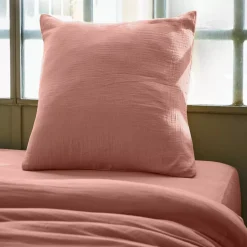 Best Federa per cuscino letto quadrata in garza di cotone (80 x 80 cm) Gaia Pesca Rosa Federe Cuscino Letto