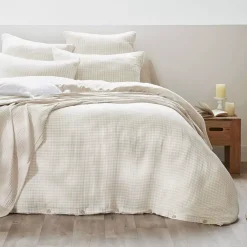 New Federa per cuscino quadrata in garza di cotone (60 x 60 cm) Gaïa vichy Beige Federe Cuscino Letto
