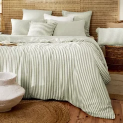 New Federa per cuscino quadrata in garza di cotone (60 x 60 cm) Gaïa a righe Verde eucalipto Federe Cuscino Letto