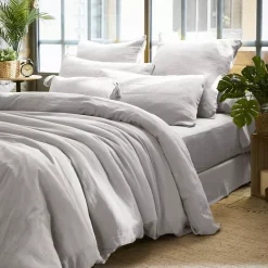Outlet Federa quadrata garza di cotone (60 x 60 cm) Gaïa Grigio nuvola Federe Cuscino Letto