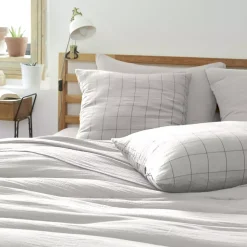New Federa quadrata garza di cotone (60 cm) Gaïa Match Grigio nuvola Federe Cuscino Letto