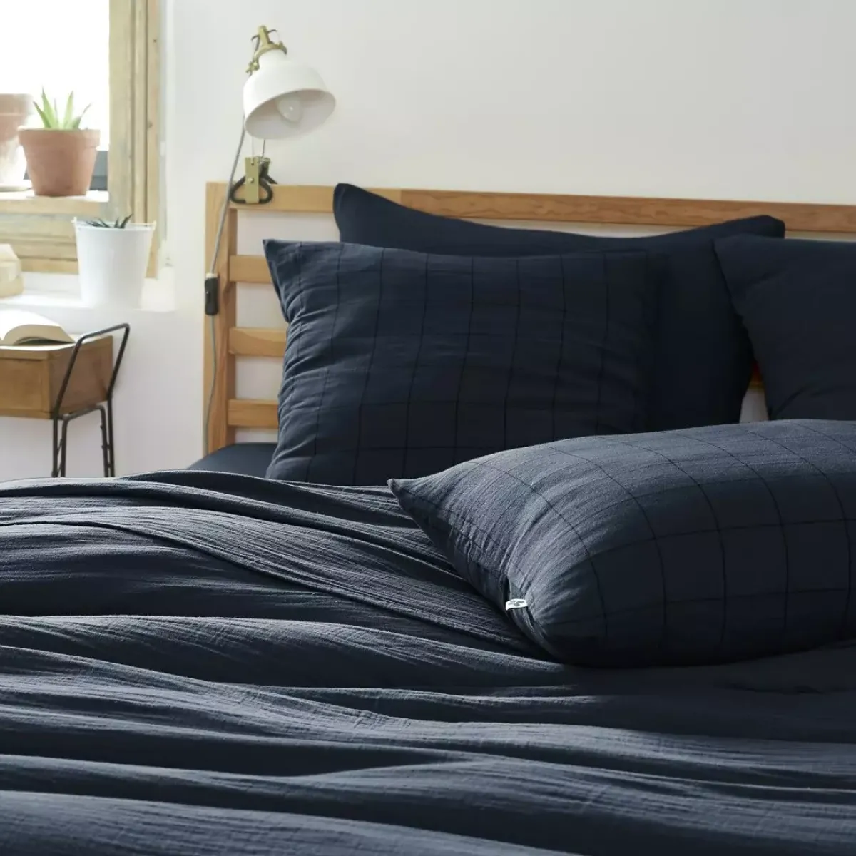 New Federa quadrata garza di cotone (60 cm) Gaïa Match Federe Cuscino Letto