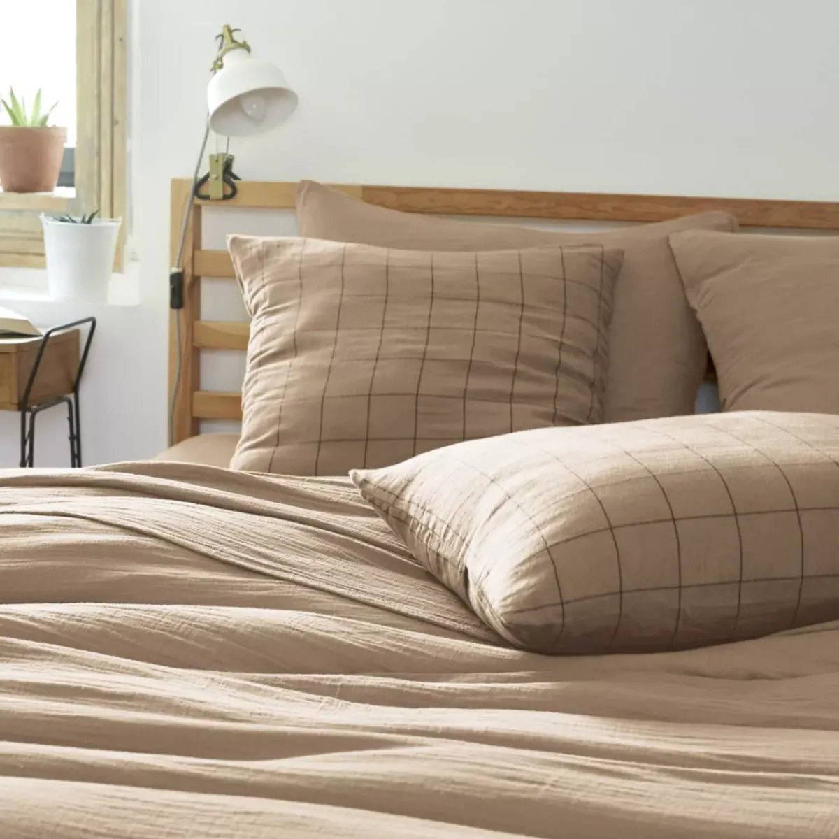 Clearance Federa quadrata garza di cotone (60 x 60 cm) Gaïa Match Marrone Federe Cuscino Letto