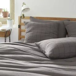 Hot Federa quadrata garza di cotone (60 cm) Gaïa Match Grigio granito Federe Cuscino Letto