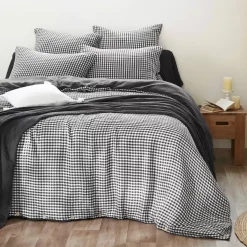 Online Federa Rettangolare in garza di cotone (50 x 80 cm) Gaïa Vichy Nero Federe Cuscino Letto