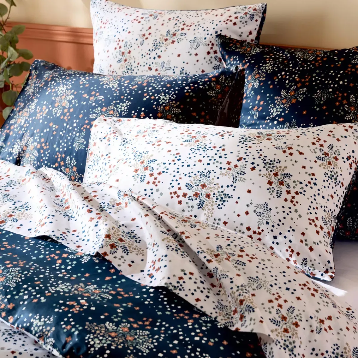 Outlet Federa rettangolare in raso di cotone (50 x 70 cm) Lilou navy Federe Cuscino Letto