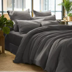 Discount Fodera di cuscino quadrata in garza di cotone (80 x 80 cm) Gaia Grigio granito Federe Cuscino Letto