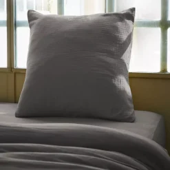 Discount Fodera di cuscino quadrata in garza di cotone (80 x 80 cm) Gaia Grigio granito Federe Cuscino Letto