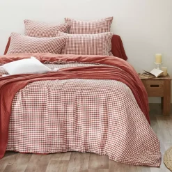 Sale Fodera per cuscino rettangolare in doppia garza di cotone (50 x 70 cm) Gaïa vichy Terracotta Federe Cuscino Letto