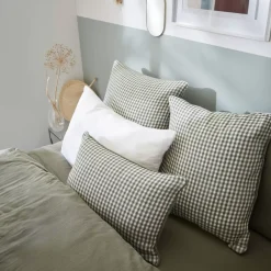Online Fodera per cuscino rettangolare in doppia garza di cotone (50 x 70 cm) Gaïa vichy Verde rosmarino Federe Cuscino Letto