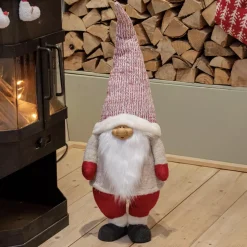 Folletto di Natale fatto a mano (H85 cm) Ridente e con barba bianca