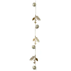 Ghirlanda decorativa in metallo (120 cm) Campanelle e agrifoglio Beige
