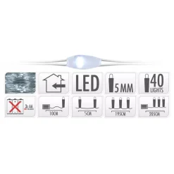 Ghirlanda luminosa 195 cm 40 micro LED a pile Bianco freddo