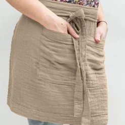 Hot Grembiule con tasche garza di cotone Gaïa Marrone Accessori Cucina