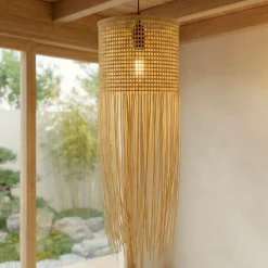 Lampada a sospensione con frange in bambù (H85 cm) Maoki Naturale