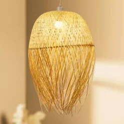 Lampada a sospensione con frange in bambù (H70 cm) Huelva Naturale