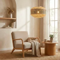 Lampada a sospensione in bambù (D45 cm) Nero e naturale