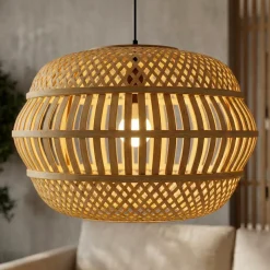 Lampada a sospensione in bambù traforata (D50 cm) Manresa Naturale