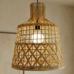 Lampada a sospensione traforata in bambù (H50 cm) Pampelune Naturale