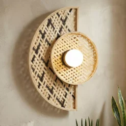 Lampada da parete in bambù (H50 cm) Ravina Nero e naturale