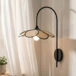 Lampada da parete petalo in tessuto (H62 cm) Alava Nero