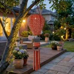 Lampada solare a sospensione per giardino LED (H56 cm) Mongolfiera Rossa