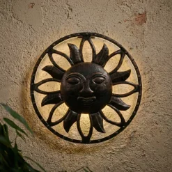 Lampada solare da parete in metallo (D37 cm) Dio Sole Bronzo patinato e bianco caldo