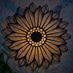 Lampada solare da parete in metallo (D37 cm) Girasole Nero e bianco caldo