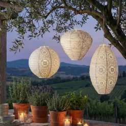 Lanterna solare da giardino sospesa (H38 cm) Bianca traforata