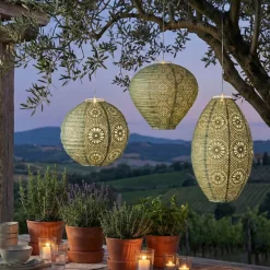 Lanterna solare da giardino sospesa (H28 cm) Verde traforato