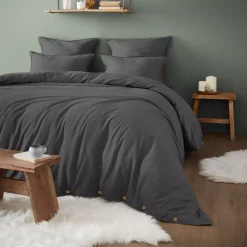 Clearance Lenzuolo con angoli flanella di cotone (140 cm) Théa Grigio Lenzuola Con Angoli