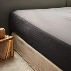 Outlet Lenzuolo con angoli garza di cotone (160 x 200 cm) Gaïa Grigio granito Lenzuola Con Angoli