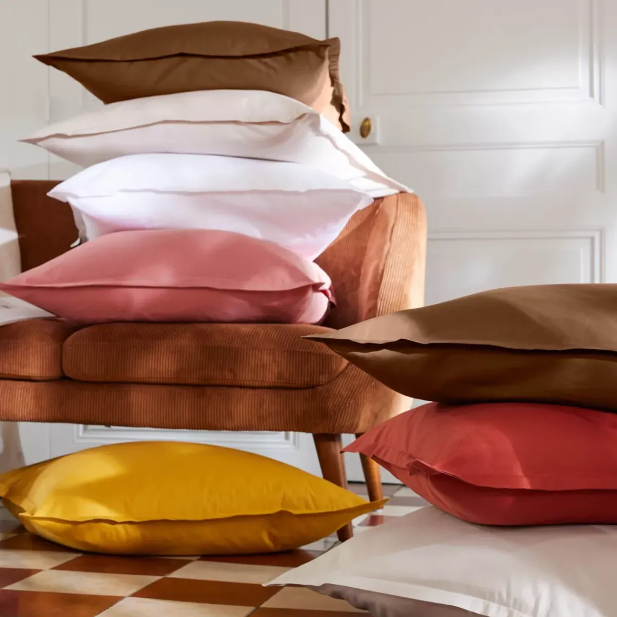 Sale Lenzuolo con angoli percalle di cotone (140 x 190 cm) Cali Marrone Lenzuola Con Angoli